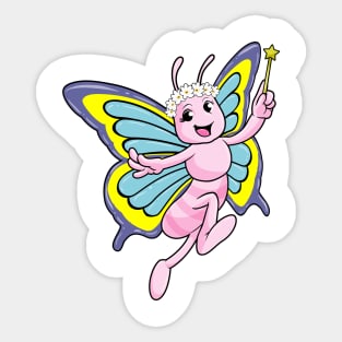 Butterfly with a magic wand and wreath of flowers Sticker